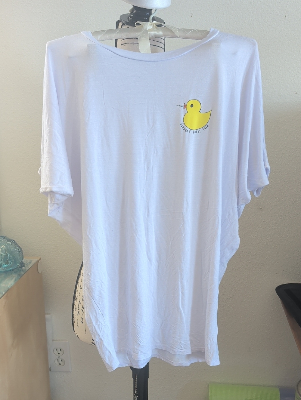 Sandra Hobby Farm White Tee with Small Yellow Duck Graphic